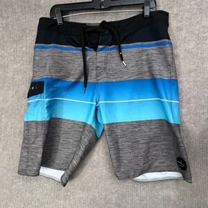 Rip‎ Curl Men's Med Striped Board Shorts Blue Gray Drawstring Swim Trunks — READ